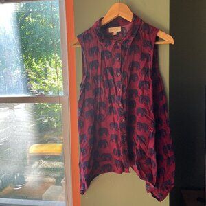 Large Burgundy and Navy Elephant Blouse